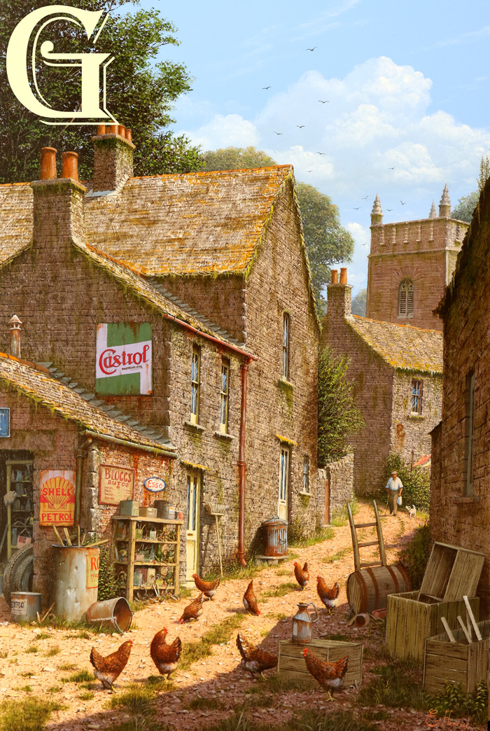 EDWARD HERSEY original painting, FARMYARD CORNER